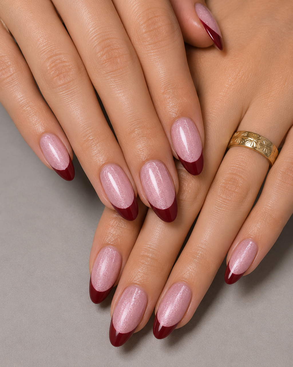Pink Cat Eye Red French Tip