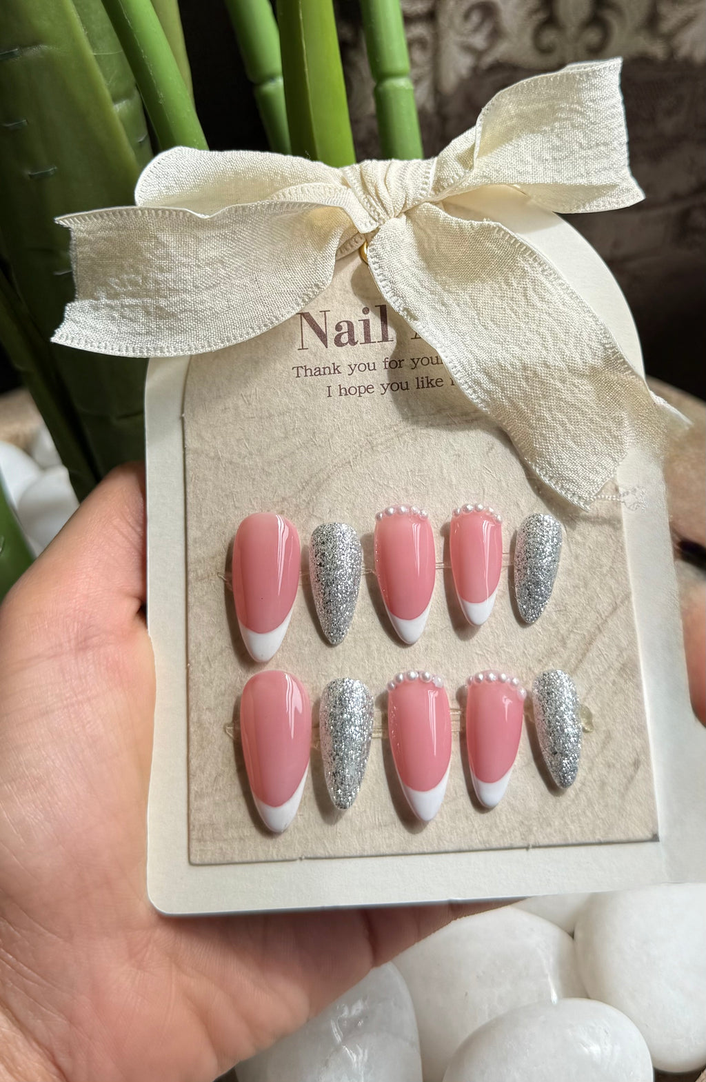 Pink French Tips Pearl Glam
