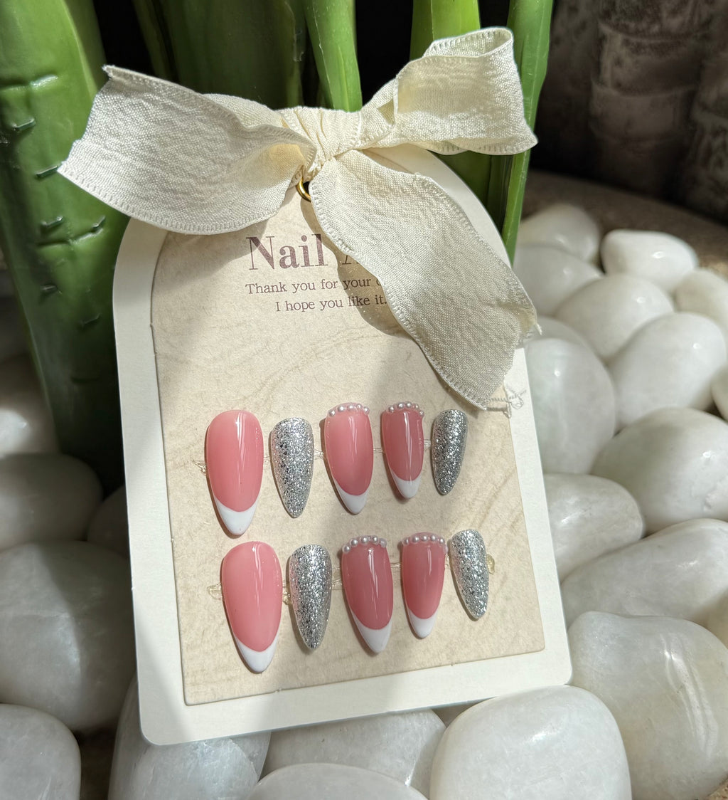 Pink French Tips Pearl Glam