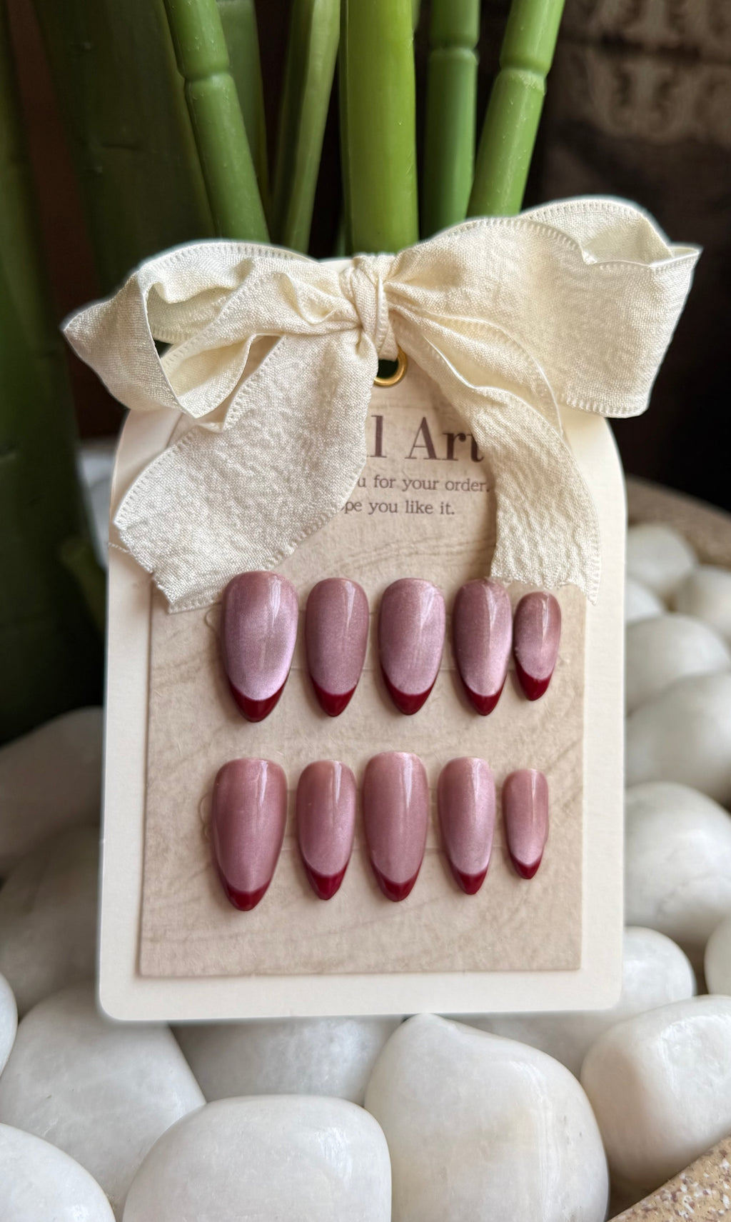 Pink Cat Eye Red French Tip