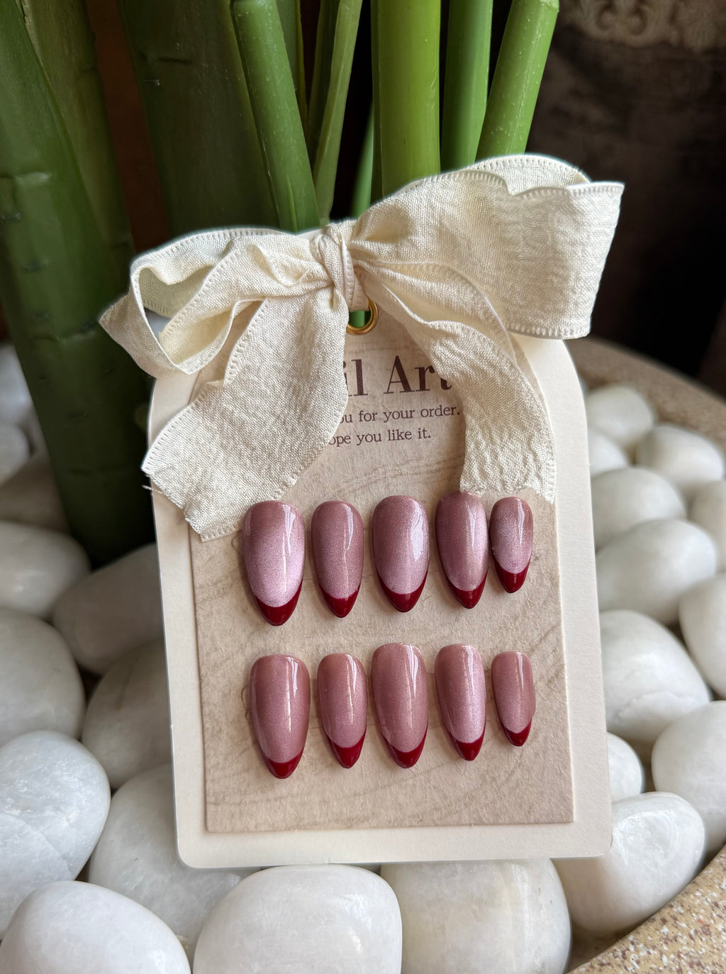 Pink Cat Eye Red French Tip
